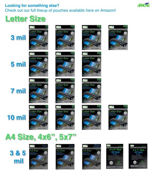 Apache Laminating Pouches 5 mil, for 8.5 x 11 inch Letter Size Paper 9 x 11.5 inch Sheets, 100 Pack