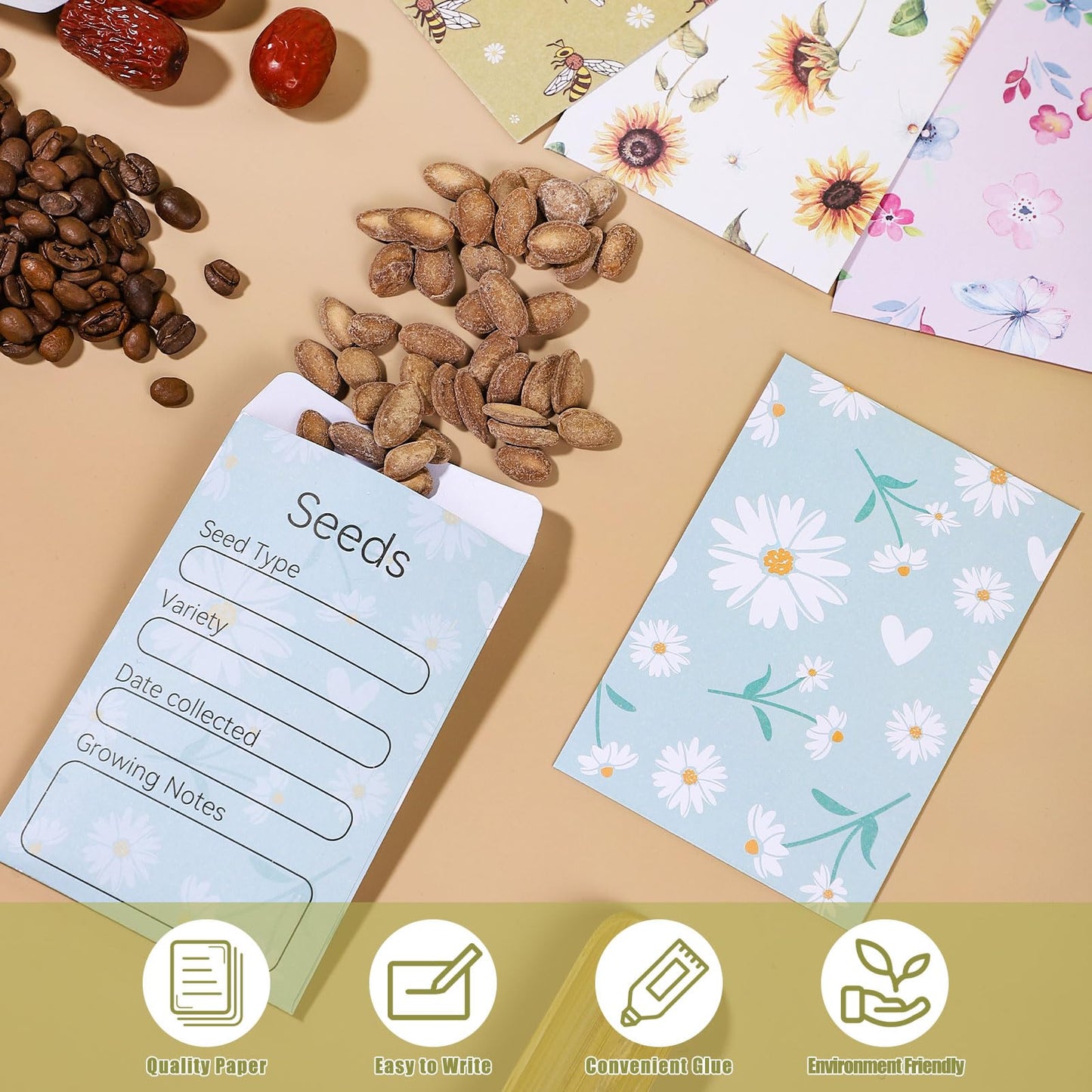 160 Pcs Seed Envelopes Packets Organizer, 3.15x4.72 Inch Self Sealing Seed Storage Envelopes for Flower Vegetable Seeds Saving