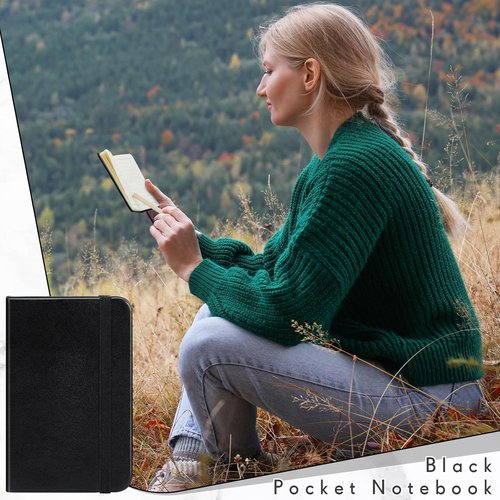 Qeeenar Mini Black Leather Pocket Notebooks - 10 Pcs, 4 x 2.5 Inch, 50 Sheets Lined for Writing