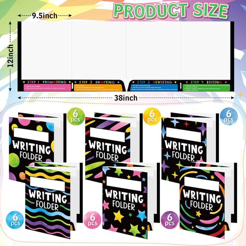 Kisston 36 Pcs Writing Folders with Pockets Bulk Writing Process 4 Pocket Folders Classroom Teaching Supplies for Students Teacher Classroom Kids (Colorful)