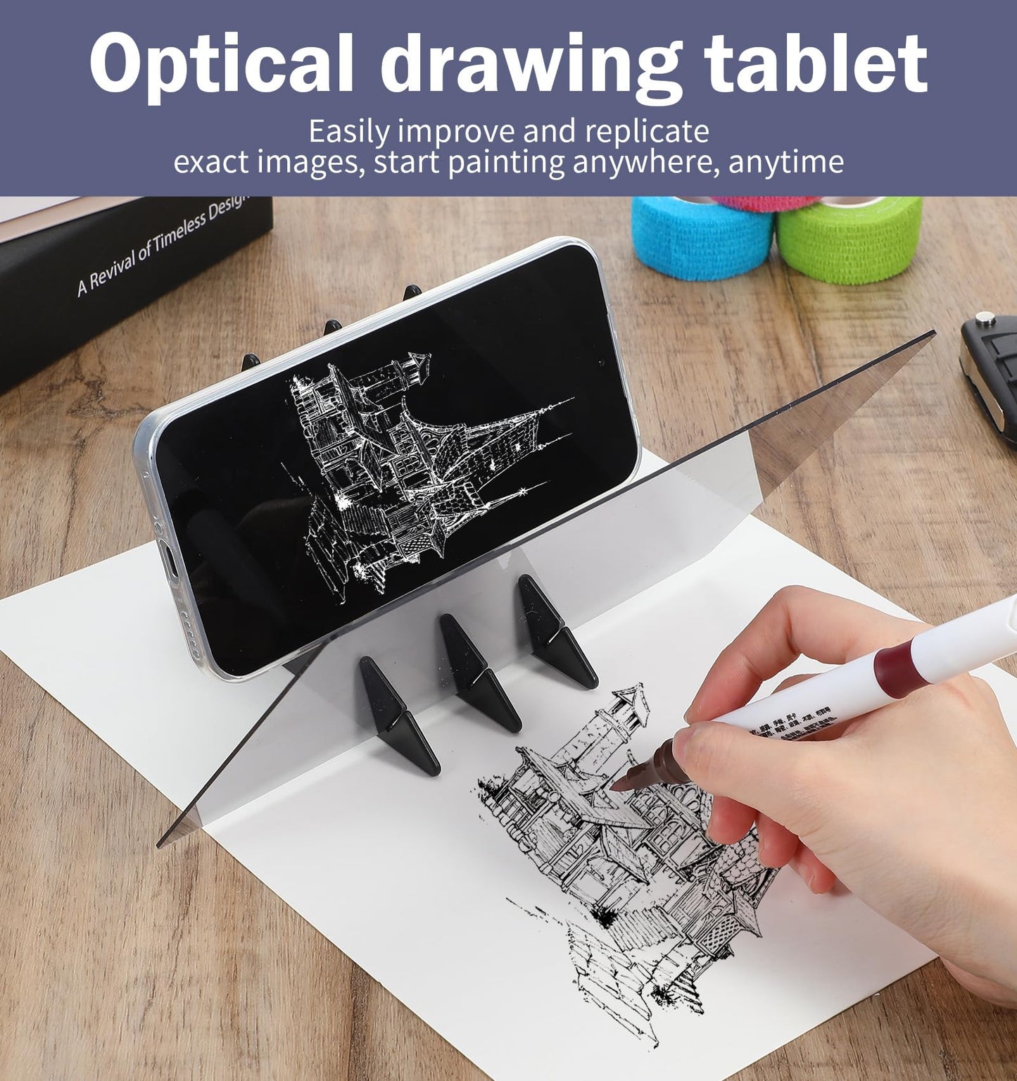 Drawing Projector for Tracing, Optical Image Drawing Projector Board, Portable Camera Lucida Drawings Tool Ideal for Tracing, Art Projects, Tablet Notes & Phone Compatible, Perfect for Beginners