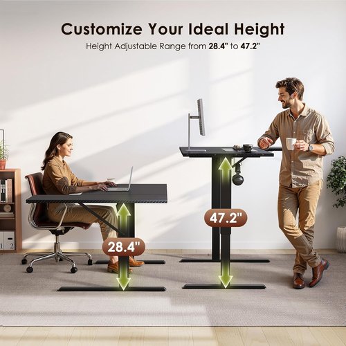 OffiGo Electric L-Shaped Standing Desk - 55-Inch Height Adjustable Corner Workstation | Carbon Fiber Black