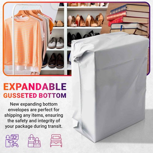 ABC PACK & SUPPLY White Gusseted Poly Mailers, 13 x 16 x 4 Inch. Pack of 100 Expansion Poly Mailers Bags. Shipping Envelopes for Clothing, 2.5 Mil. Plastic Shipping Bags Self Seal. Mailing Packages