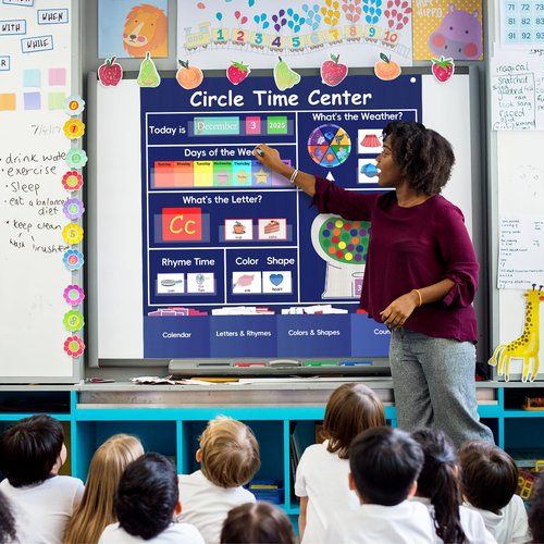 Ottkids Circle Time Learning Center Classroom Pocket Chart,Circle Time Calendar Preschool Include 224 Cards, Educational Pocket Chart Material,Learning Calendar Weather Letter Counting Color Shape