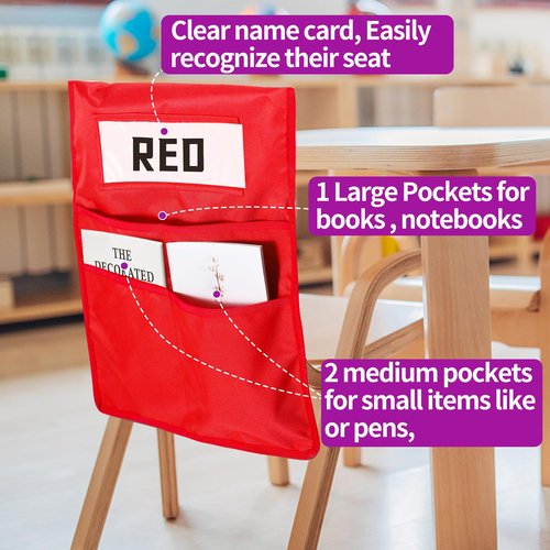 HELLO PAPAYA Chairback Buddy Pocket Chart, Chairback Buddy Pocket Chair Pockets for Classroom with 3 Pockets and 1 Student Name Tag, Chair Pockets Organizer