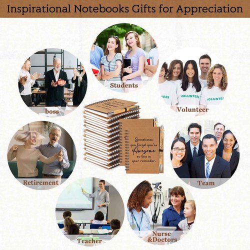 Honoson 50 Sets Spiral Notebooks Sets Employee Thank You Gifts Inspirational Journals with Retractable Bamboo Pens Bulk Encouragement Notepad for School Teacher, Awesome Sign