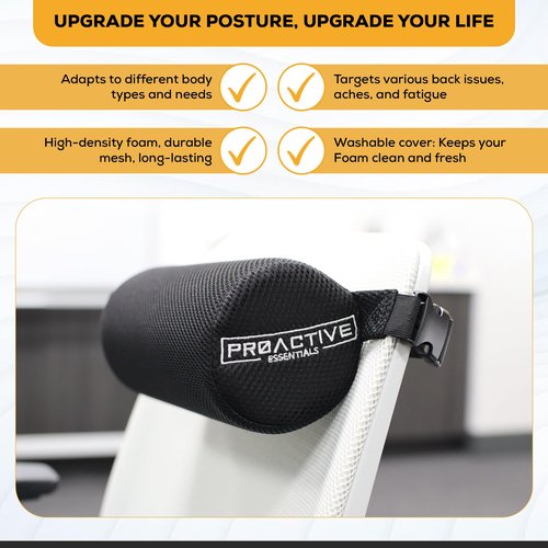Proactive Essentials Lower Back Lumbar Support, High-Density Foam Cushion, Lower Back Pain Relief. Perfect for Office Chair, Dining Chair & Computer Chair. Portable, Light Weight & Comfortable.