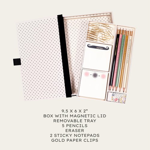 AMÉLIN ARCHIVE Tackle Box with Desk Supplies, Stationery Set with 5 Pencils, Eraser, 2 Sticky Note Pads, & Paper Clips, Moderne