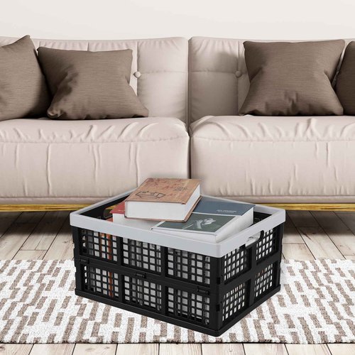 Vadidiya 34 L Plastic Collapsible Storage Crates, Stackable Folding Plastic Crate, 3 Packs