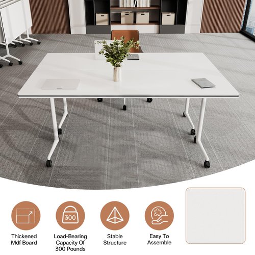 Conference Table, Folding Conference Tables for 2-20 People, Modern Conference Room Table with Wheels, Super Sturdy Large Rectangle Mobile Meeting Seminar Tables for Office (8PCS 47.2in)
