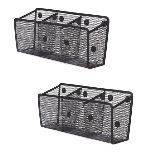 sdoot 2 Pack Pencil Holder, Office Organizer with 3 Compartments, Locker Organizer Mesh Metal Basket, Pen Cup for Office, Refridgrator, Locker