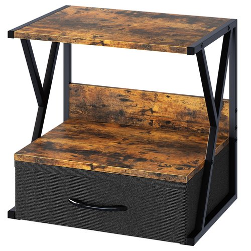 aboxoo Printer Stand for Desk with Storage Drawer, 2 Tier Desktop Or UnderDesk Shelf, Multi-Purpose Desk Organizer for Home Office, fit Fax Machine/3D Printer/Scanner, Rustic Brown