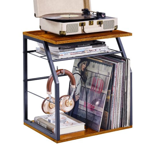 YIYYZI Vinyl Record Storage Holder for 100LPs, 3-Tier Vinyl Record Stand with 2 Movable Divider, Record Holder Organizer for Player, Albums, Magazine, Book, File (Black)
