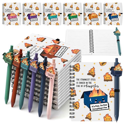 Resurhang 60 Pcs Dumpster Fire A6 Notebooks Pens Bulk Boss Day Inspirational Funny Gift Set with Saying Dumpster Fire Notepad Ballpoint Pen Dispatcher Employee Appreciation Gift (Colorful)