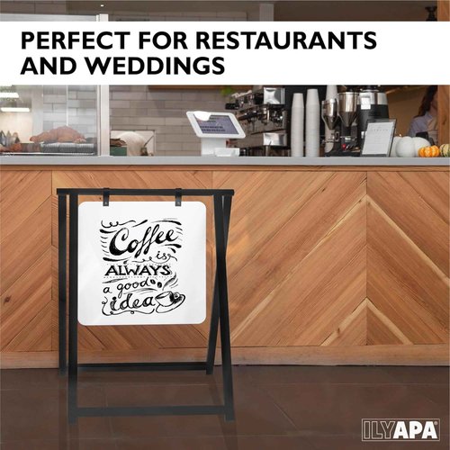 Ilyapa Modern Magnetic Double Sided Swinging Dry Erase Sidewalk Sign - 24x30 Inch Alternative Metal A-Frame Sign - Hanging Whiteboard - Black