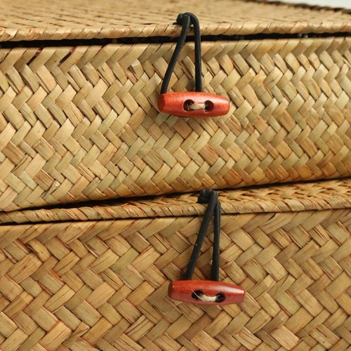 FEILANDUO Shelf Baskets with Lids Wicker Storage Baskets for Shelves Organizing Natural Seagrass Rattan Woven Organizer Boxes Boho Home Decor