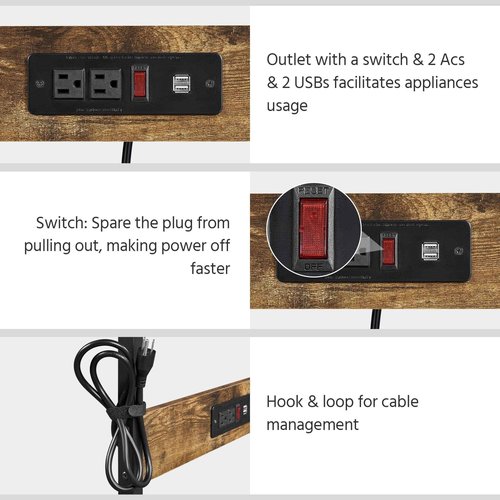 Yaheetech 3 Tiers Rolling Computer Desk on Wheels with Charging Station and Keyboard Tray, Mobile Home Office Desk PC Laptop Workstation with Power Outlet and USB Ports for Home Studying, Rustic Brown