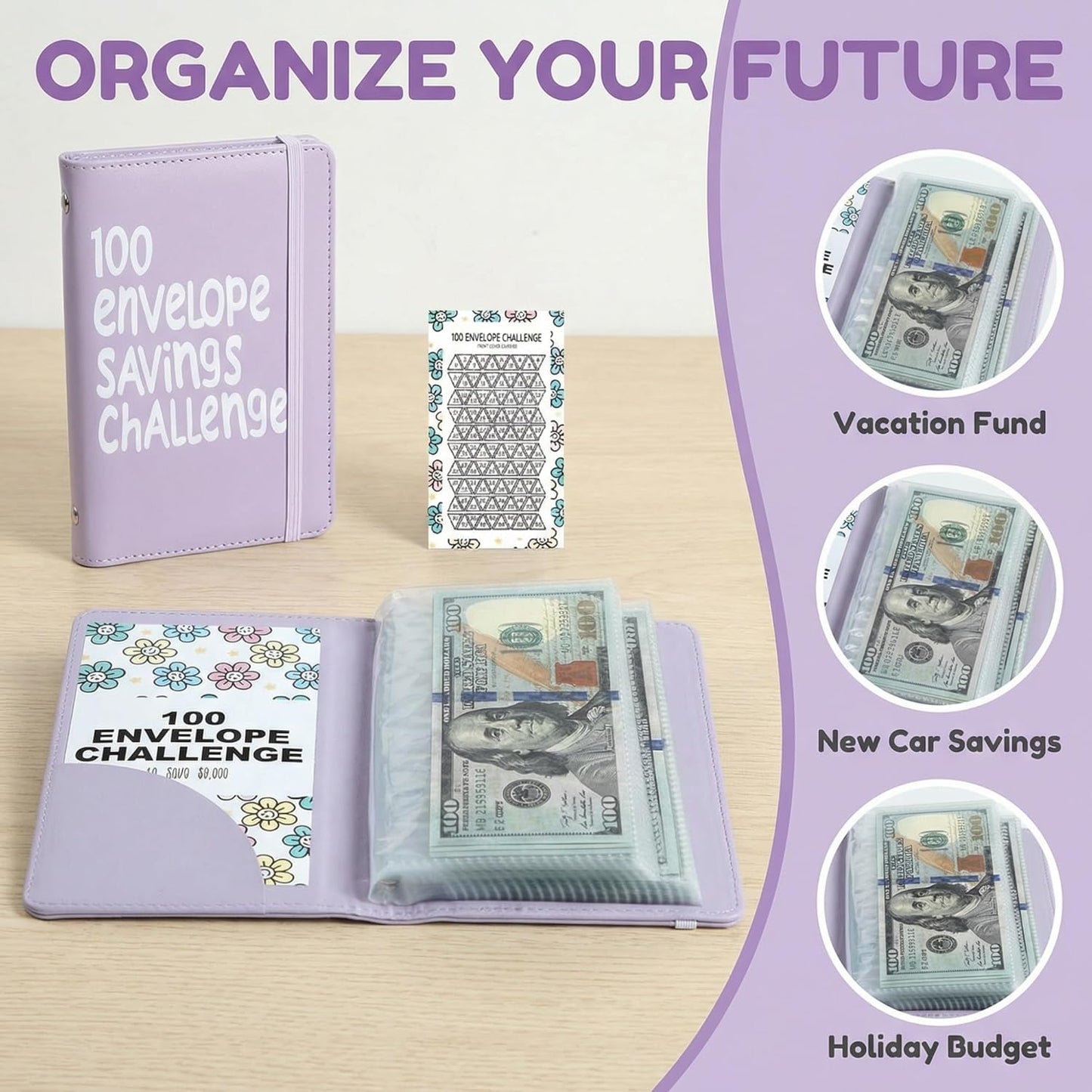 Skiennix Money Saving Challenge Envelopes - Durable Cash Organizer with Inspiring Quotes | 100 Pcs (Black & Blue)