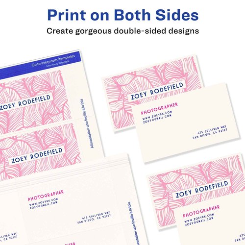 Avery Printable Business Cards with Sure Feed Technology, 2" x 3.5", White, 1,000 Blank Business Cards, Inkjet Printer Paper (8471)