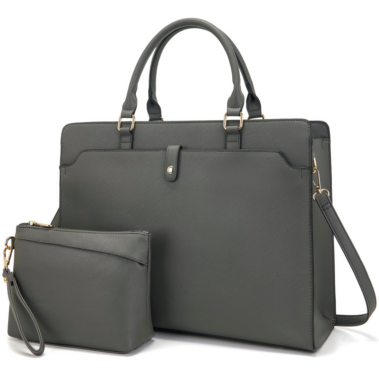YZAOLL 15.6 Inch Vegan Leather Laptop Bag for Women Lightweight Water-Resistant Work Tote Briefcase for Travel,College,Office DarkGrey