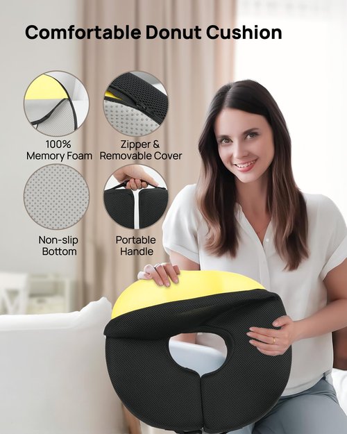 Feagar Donut Pillow Seat Cushion - Memory Foam Hemorrhoid Pillow for Tailbone Pain, Sciatica & Pressure Sores Relief, Adjustable Design for Pregnancy, Postpartum, Surgery Recovery, Office Chair
