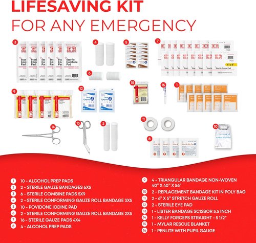 First Responder Trauma First Aid Kit Bag - Fully Stocked Emergency Medical Kit for Home, Vehicle & Workplace - OSHA & ANSI Compliant - Portable Orange