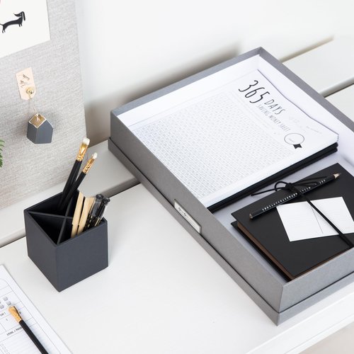 Bigso Box of Sweden Sverker Fiberboard Legal and Art Storage Box | Scrapbook Storage Box| Durable Document Boxes with Lid and Metal Label Holder | 17.1’’ x 12.2’’ x 3.3’’ | Grey
