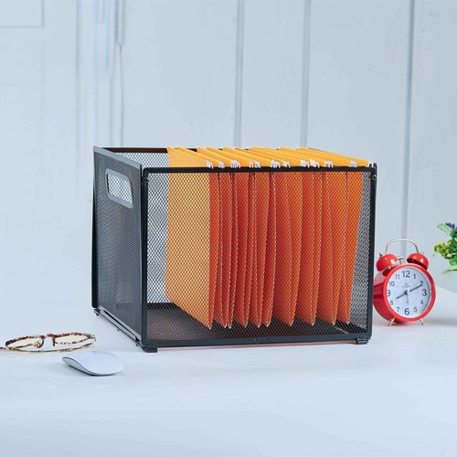 SETTFRFE 2 Pack Letter Size Hanging Folder Organizer,Metal Mesh Hanging File Folder Box,Office File Baskets,Black