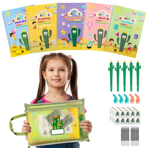 LUCKFUTURE Complete Handwriting Practice for Kids, Grooved Writing Book Magic Copybook, Reusable Writing Practice Calligraphy Workbook, Kindergarten Preschool Learning Activities(Set of 5 books)