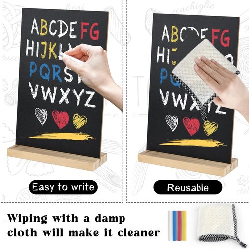 BOUBONI 1 Pack Chalkboard 8 x 12 inch Tabletop Chalkboard Sign with Wood Base Double-Sided Message Boards Menu Chalkboard Stand for Kitchen Wedding Bar and Restaurant