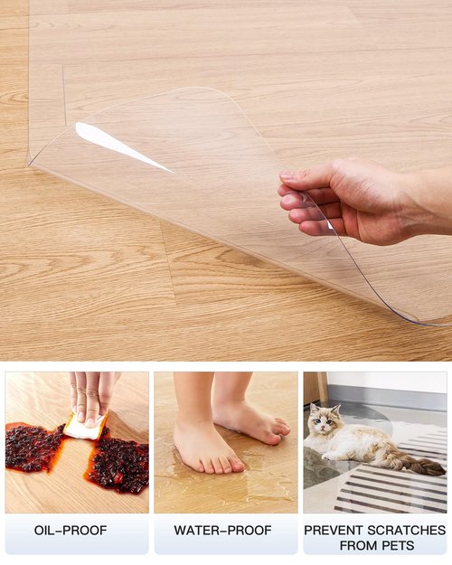 YSAGi Office Chair Mat for Hardwood Floor，48""X53"" Non-Slip Computer Chair Mat，Desk Floor Mat，Easy Glide Office Floor Mats for Rolling Chairs Carpet, Clear Floor Mat for Office Home Chair, 202405