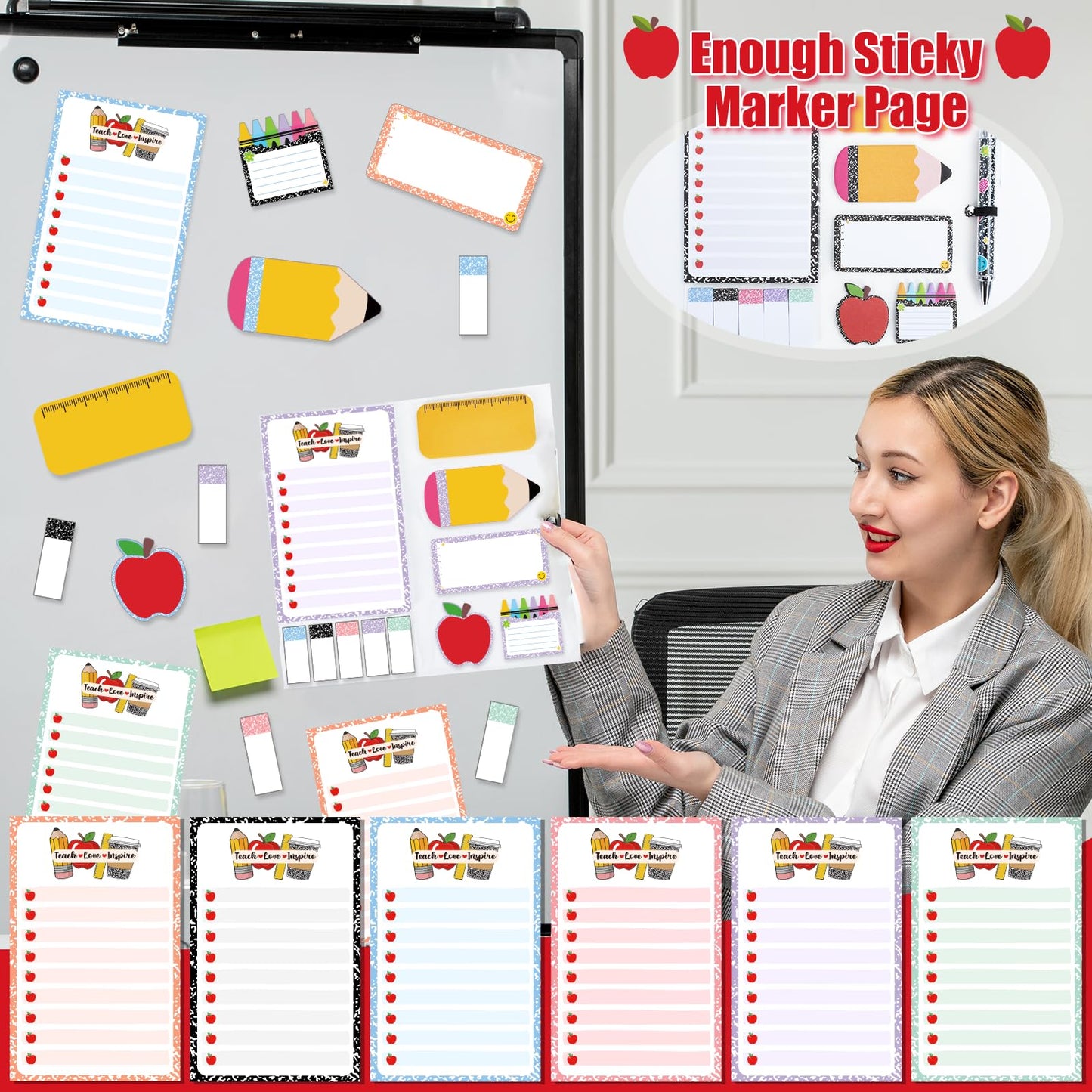 6 Pack Teacher Sticky Notes Set Teacher Appreciation Gifts Teaching is A Work of Heart Blackboard Self-Stick Note Pads Thank You Teacher Gifts Writing Memo Pads for Teacher Appreciation Week End of Year