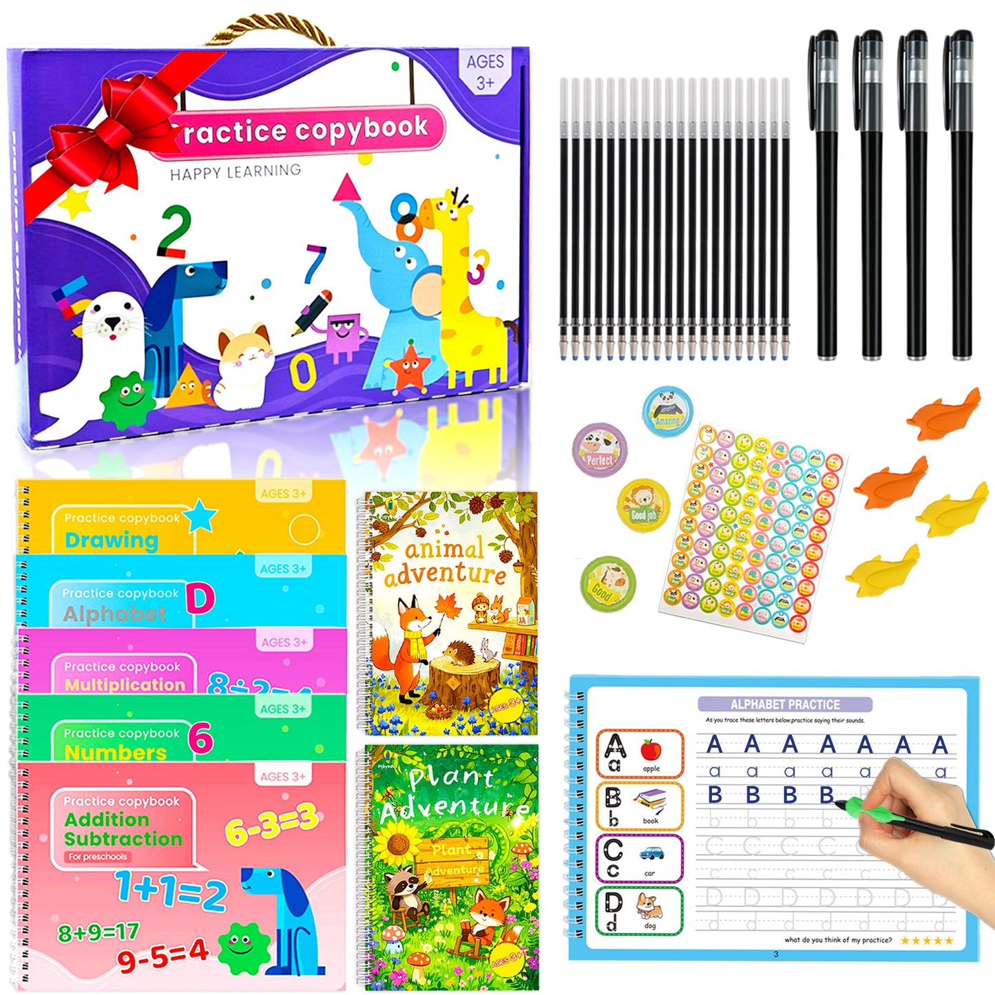 NaTuGi Magic Grooved Writing Practice Books For Kids，Reusable Letters And Numbers Grooved Handwriting Workbooks，Suitable For Ages 3-5 And 6-8 Preschool Kindergarten Children Learning activities