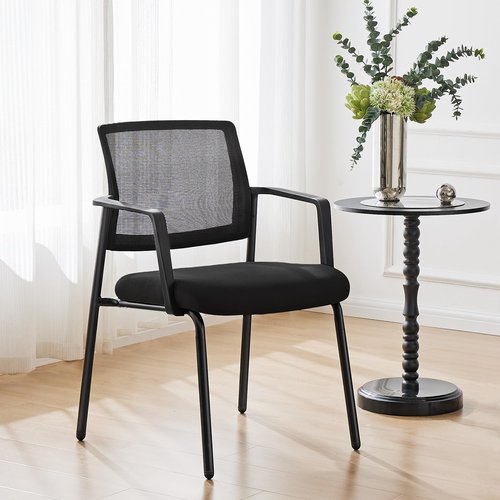 Sweetcrispy Mesh Back Stacking Arm Chairs, Upholstered Fabric Stacking Chairs, Sturdy Metal Office Chairs, Easy to Use and Store, Outdoor and Indoor, for Home, School, Party, Church, 2 Pack Black