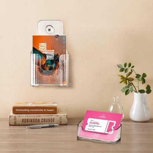 Zavekia Acrylic Brochure Organizer. 4 Inch Wide, Clear Countertop & Wall Mount Literature Holder (6 Pack)