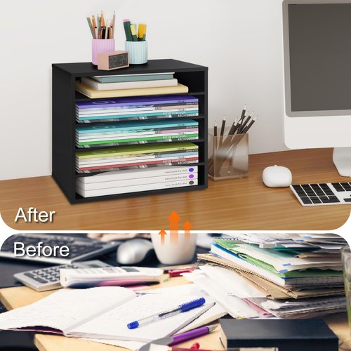 Paper Organzier Wood Desktop Organizer Storage Letter Tray File Sorter with Adjustable Shelves for Home Office