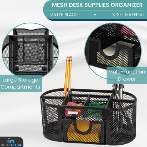 1InTheOffice Desk Caddy Organizer, 7-Compartment Mesh Wire Top Organizer, Black
