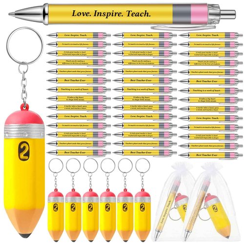 Sinload 36 Set Teacher Appreciation Gifts for Women Included Ballpoint Pens Pencil Shaped Stress Balls Keychains and Organza Bags Teacher Gifts Employee Coworkers
