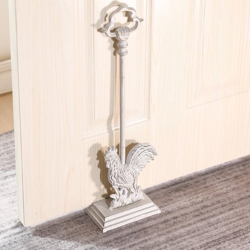 Cast Iron Rooster Door Stopper with Carrying Handle, Heavy Door Stop with Rod, 20" H…