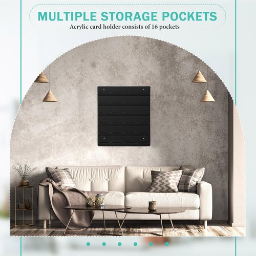 Suzile 2 Pcs 48 Business Card Holder Wall Mount 24 pockets each Business Card Display Wall with Hanging Hardware Acrylic Business Multiple Sticker Display for Office Home, 17.7'' x 15.7'', Black