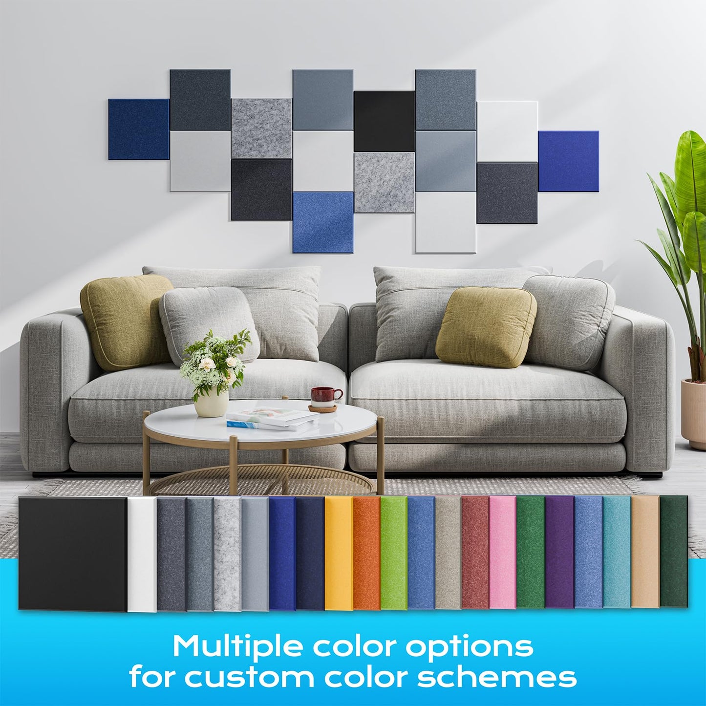 22 Pack Self-Adhesive Acoustic Panels, 12" X 12" X 0.4" High-Density Sound Proof Foam Panels for Walls, Soundproof Wall Panels for Home & Office (Blue)