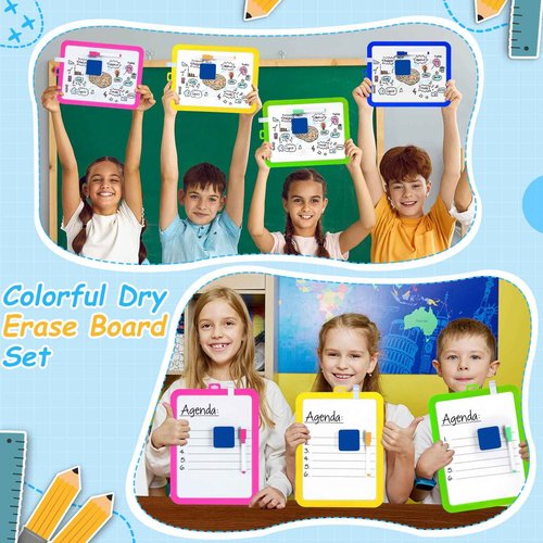 Lincia 36 Pcs Mini Magnetic Dry Erase Whiteboard Kit Include 12 Magnetic Whiteboard 8.5'' x 11'' with 12 Markers and 12 Erasers Small White Board for Christmas Operation Back to School(Bright Colors)