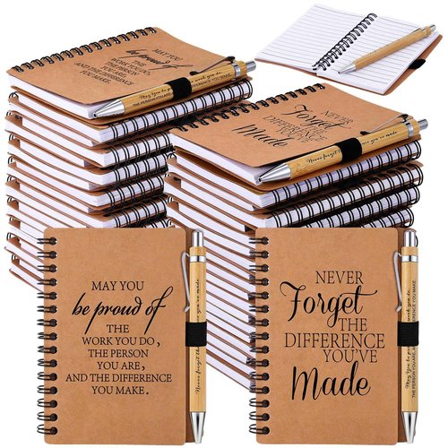 40 Sets Employee Appreciation Gifts Inspirational Spiral Notebooks Thank You Bamboo Ballpoint Pens Bulk Motivational Journals Encouragement Gifts for Teacher Coworker Nurse