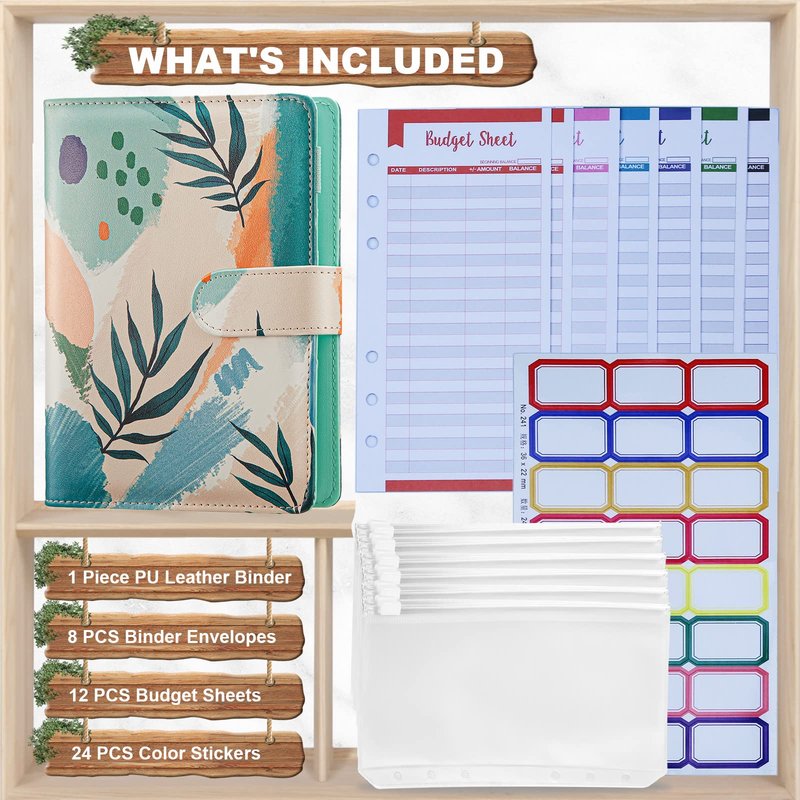 Budget Binder with Zipper Envelopes, Money Organizer for Cash, PU Leather A6 Binder with Cash envelopes for Money Saving and Organizer,Cash Envelopes for Budgeting,Budget Planner Book-Retro Abstract