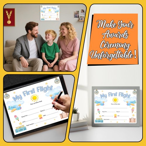 First Flight Certificate, Brave Flying Keepsake Award Gifts for Kids Baby, Solo Pilot Aviation Souvenir Milestone Marker Supplies, 25 Pack Achievement Certificates of Recognition, 31