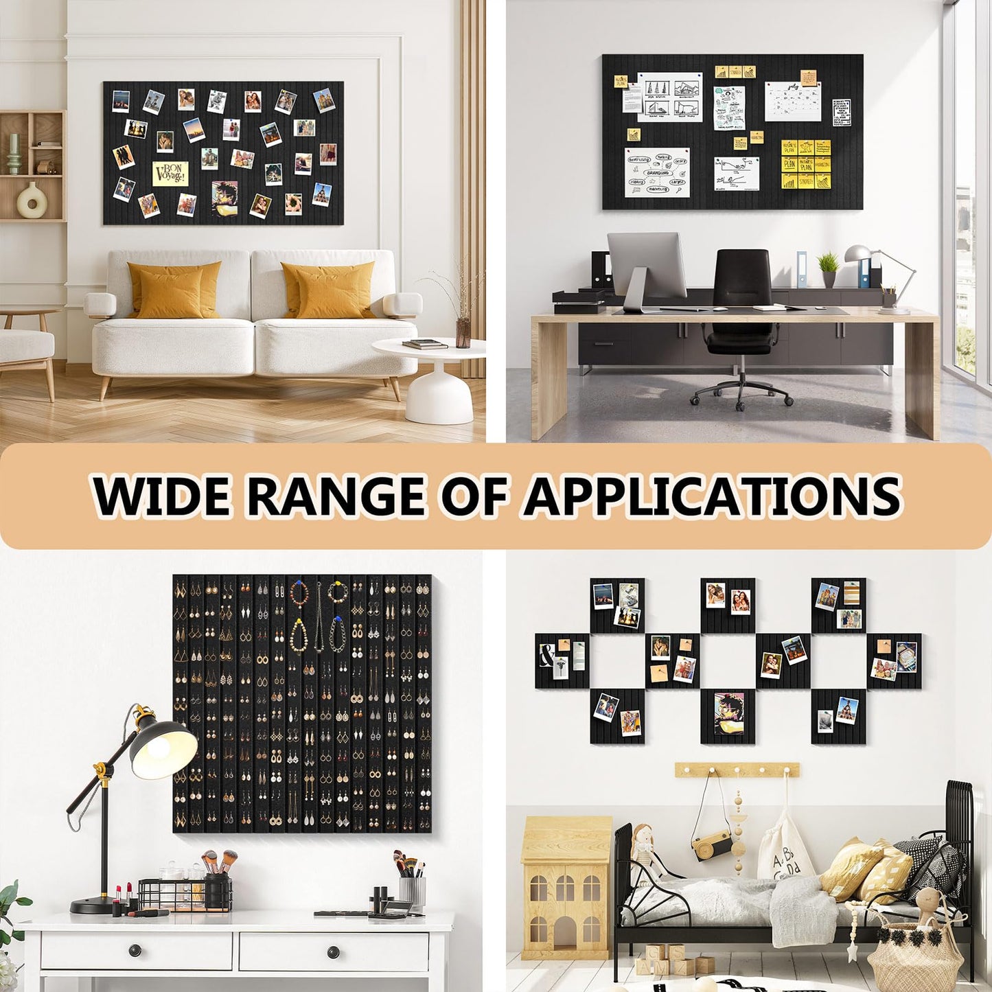 Enayplon Black Felt Board 59" x 36", Large Cork Board for Wall, Felt Wall Tiles 15 Pack, Bulletin Boards for Office, Home, Wall Decor, Pin Boards for Walls