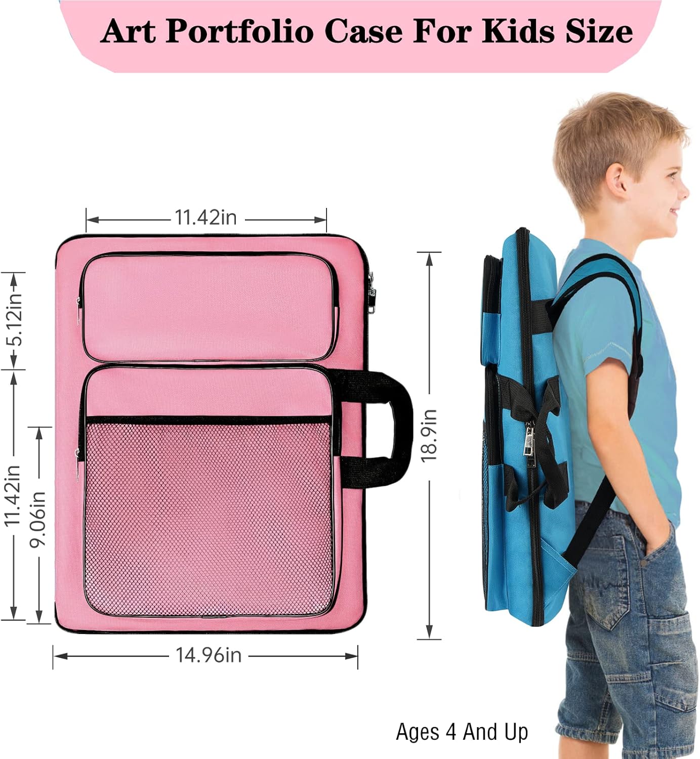 TreochtFUN Art Portfolio - Kids Drawing Supply Bag | 15"x18" Storage Case for Artwork & Sketchbooks