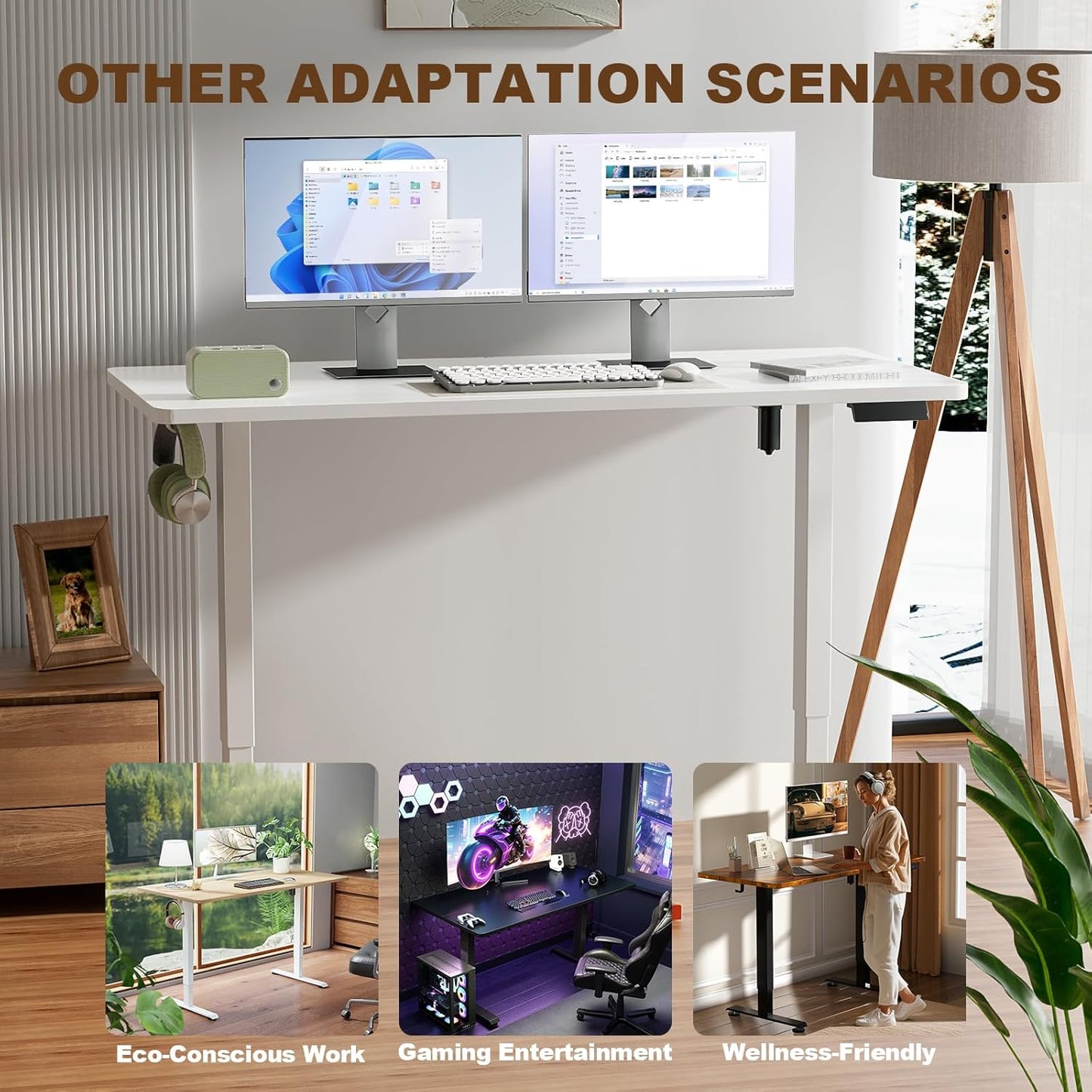 Veken 55-Inch Electric Standing Desk - Height Adjustable Home Office Table | White Wooden Desktop