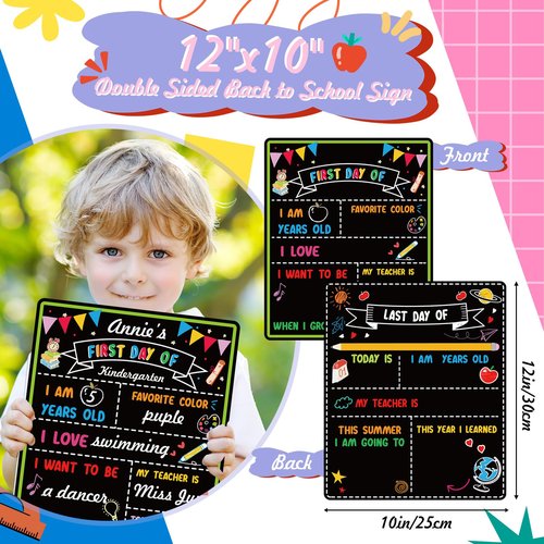 Feifeiya 4 Pack First and Last Day of School Chalkboard Double Sided Back to School Sign Preschool Kindergarten Chalkboard Sign Reusable Board for Photo Prop Supplies (12" X 10")