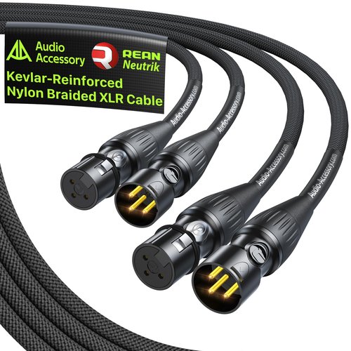 XLR Cables 10ft 2 Pack, Premium Kevlar-Reinforced Nylon Braided & Gold-Plated Rean Connectors by Neutrik Male to Female Balanced Microphone Cable All Length from 1.5ft to 300ft 100% Shielded Mic Cord